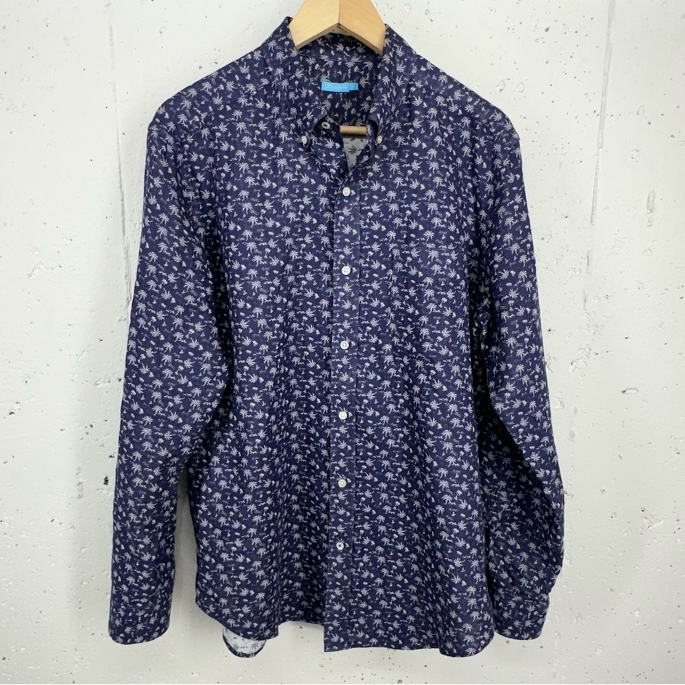J. McLaughlin Men's Medium Blue Palm Tree Cotton Long Sleeve Button Down Shirt